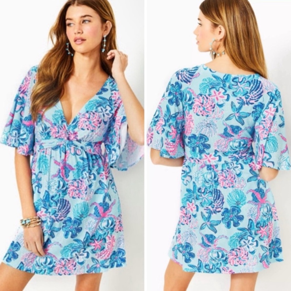 Lilly Pulitzer Aqua Blue Floral V-Neck Romper